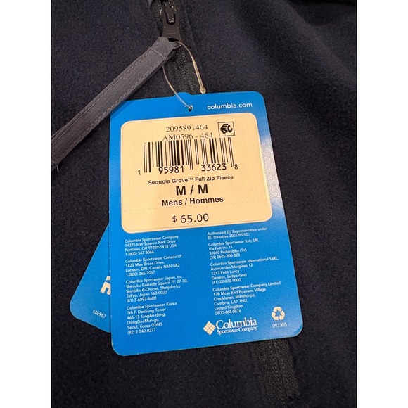 New Columbia Sequoia Grove Full Zip M Fleece Jacket Mens Medium Blue NWT - Picture 3 of 8
